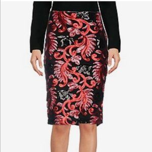 NWT La Kore Milano Beaded and Sequined Red/Black Midi Skirt, Size 4